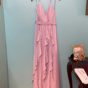Vera Wang Chiffon Halter Ruffle Dress Maxi Long Bridesmaid Size 6 (Lilac)